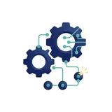 Connected gears turning to move a task through each stage